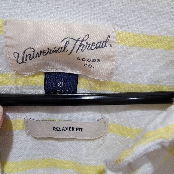 Universal Thread Yellow & Off-White Striped Linen Blend Button Up Shirt - Picture 2 of 3